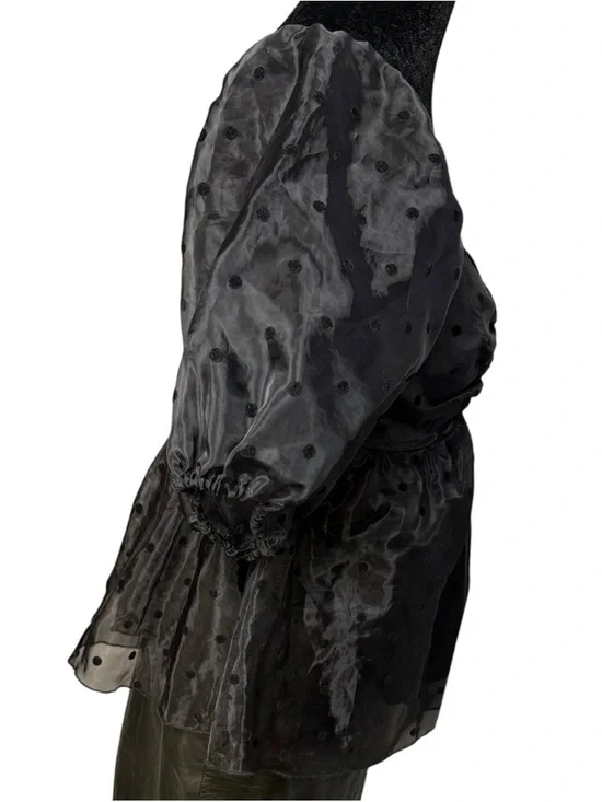 Molly Green Black Dotted Swiss Puff Sleeve Smocked Empire Waist Peplum Top Small - Picture 3 of 11